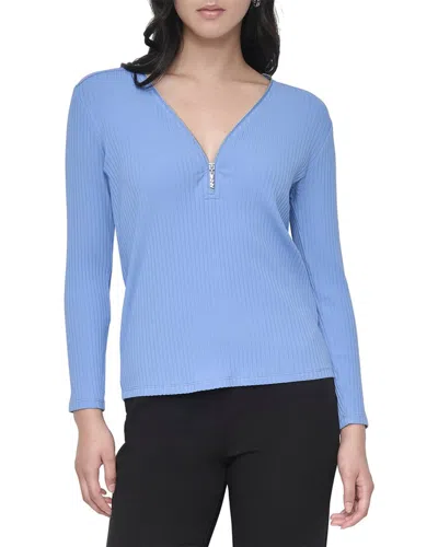 Dkny Zip V-neck Top In Blue