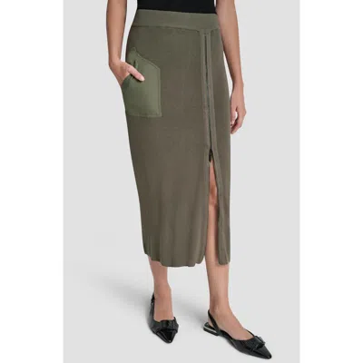 Dkny Zipper Slit Midi Sweater Skirt In Green