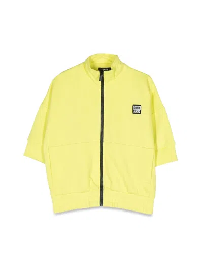 Dkny Zippered Short Sleeve Cardigan In Yellow