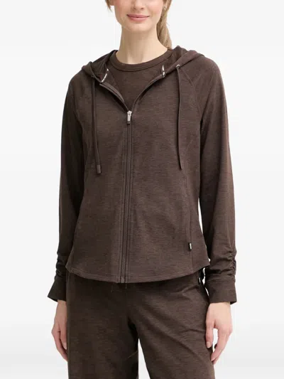 Dkny Zip-up Drawstring Hoodie In Brown