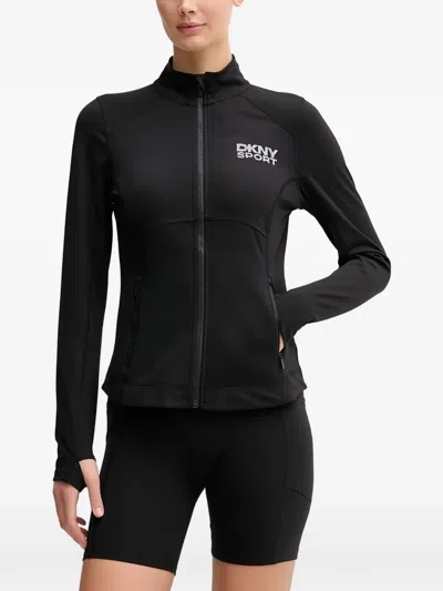 Dkny Zip-up Long-sleeved Top In Black