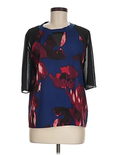 Pre-owned Dknyc 3/4 Sleeve Top Blue Keyhole Neckline Tops