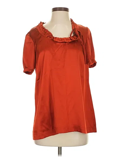 Pre-owned Dknyc Short Sleeve Silk Top Orange Ruffles Neckline Tops
