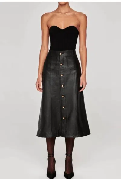 Dl1961 - Women's Alma Button Front Leather Skirt In Obsidian In Black