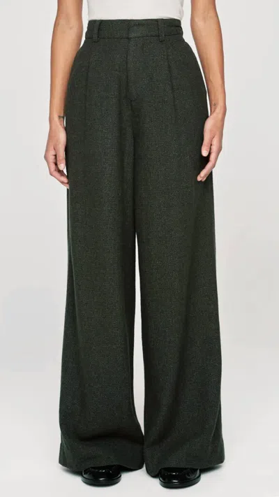 Dl1961 - Women's Denim Hepburn Wide Leg High Rise Pleated Pants In Evergreen In Green