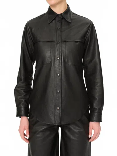 Dl1961 - Women's Ines Leather Shirt In Obsidian In Black