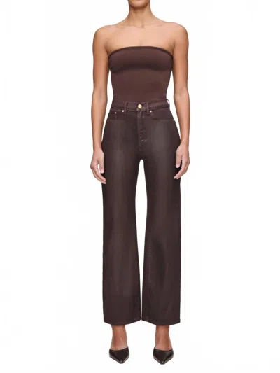 Dl1961 - Women's Karmine Refined Wide Leg High Rise Jeans In Fig Coated In Brown