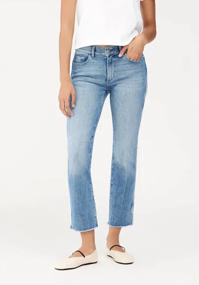 Dl1961 - Women's Mara Straight Mid Rise Instasculpt Ankle Jean In Dark Riviera Frayed In Blue