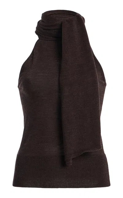 Dl1961 Bow Tie Merino Wool Knit Top In Brown