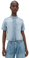 Dl1961 Montauk Crop Denim Button-up Shirt In Beachfront (dl Aura)
