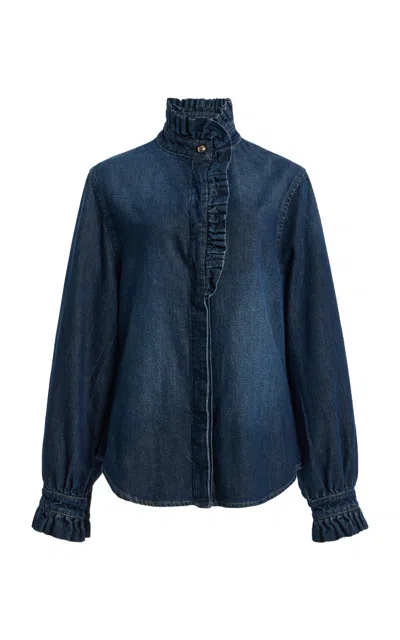 Dl1961 Dl Aura Ruffle Denim Shirt In Blue