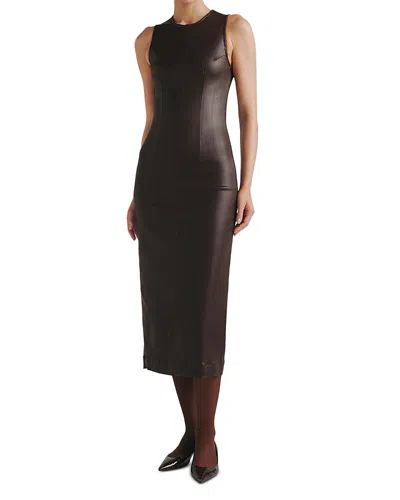 Dl1961 Esme Coated Denim Midi Dress In Brown