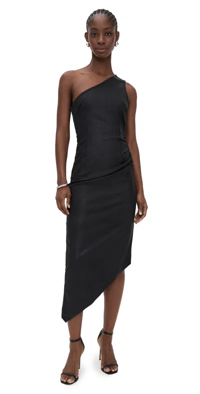 Dl1961 Esme One Shoulder Coated Midi Dress Black Coated (highluxe)