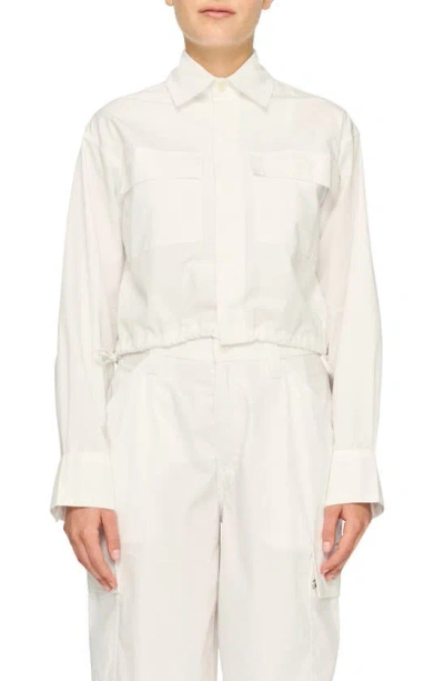 Dl1961 Faye Crop Drawstring Hem Button-up Shirt In White (poplin)