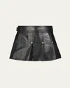 Dl1961 Girl's Lola Leather Pleated Skirt In Obsidians