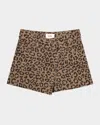 Dl1961 Girl's Lola Leopard-print Mini Skort In Brown