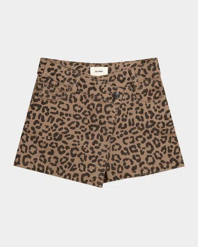 Dl1961 Kids' Girl's Lola Leopard-print Mini Skort In Brown
