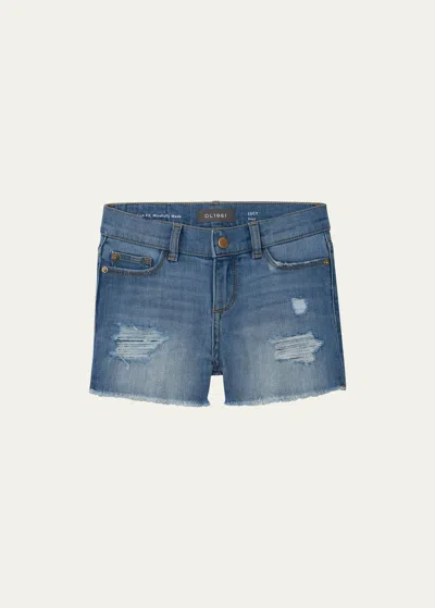 Dl1961 Kids' Girl's Lucy Cut Off Denim Shorts In Distressed Denim