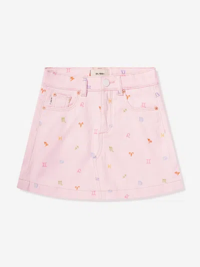 Dl1961 Kids' Jenny Sign-embroidered Denim Skirt In Pink