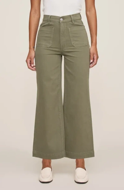 Dl1961 Hepburn Patch Pocket High Waist Ankle Wide Leg Jeans In Green