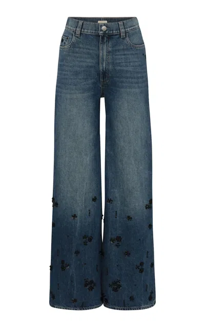 Dl1961 Hepburn Wide Leg Jeans: High Rise Vintage 32 Embellished (vintage) In Blue