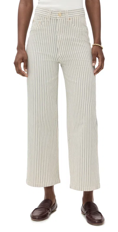Dl1961 Hepburn Wide Leg High Rise Ankle Jeans Seashell Stripe (vintage) In White