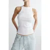 Dl1961 High Neck Ribbed Cotton-blend Tank Top In White