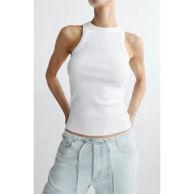Dl1961 High Neck Ribbed Cotton-blend Tank Top In White