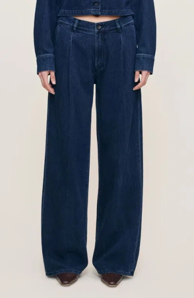Dl1961 Isabel Pleated Mid Rise Wide Leg Jeans In Blue