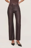 Dl1961 Karmine Refined Wide Leg Sculptsystem High Rise Coated Jeans In Fig Coated In Brown
