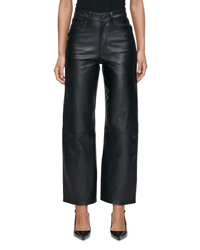 Dl1961 Karmine Leather Refined Wide Leg Sculptsystem High Rise Jeans In Obsidian In Black