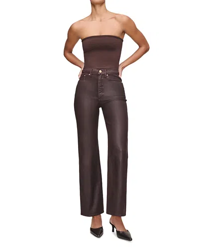 Dl1961 Karmine Refined Wide Leg Sculptsystem High Rise Coated Jeans In Fig Coated In Brown