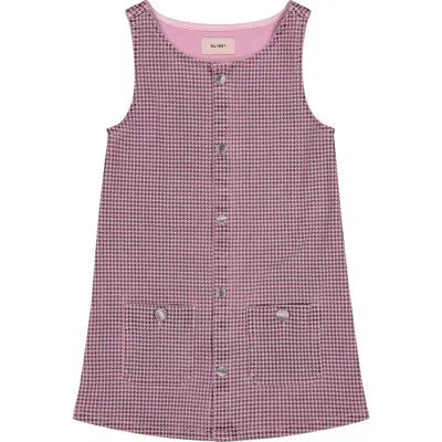 Dl1961 Kids' Hana Houndstooth Dress In Pink