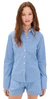 Dl1961 Lisette Linen Shirt In Sky Blue/white Stripe (poplin)