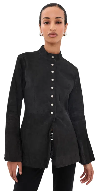 Dl1961 Maria Goatskin Suede Jacket Black Suede (leather) In Blue