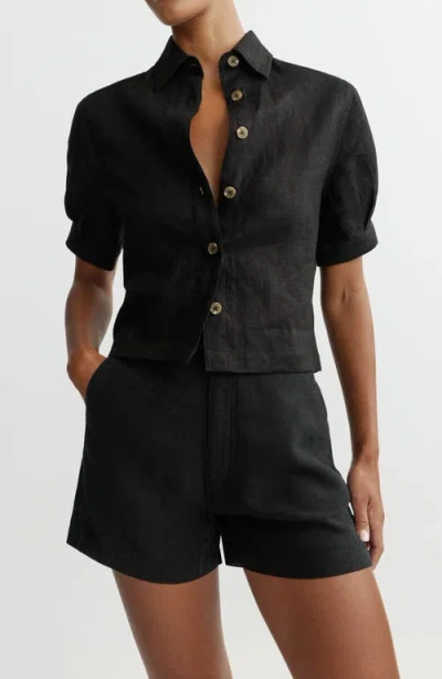 Dl1961 Montauk Puff Sleeve Linen Shirt In Black