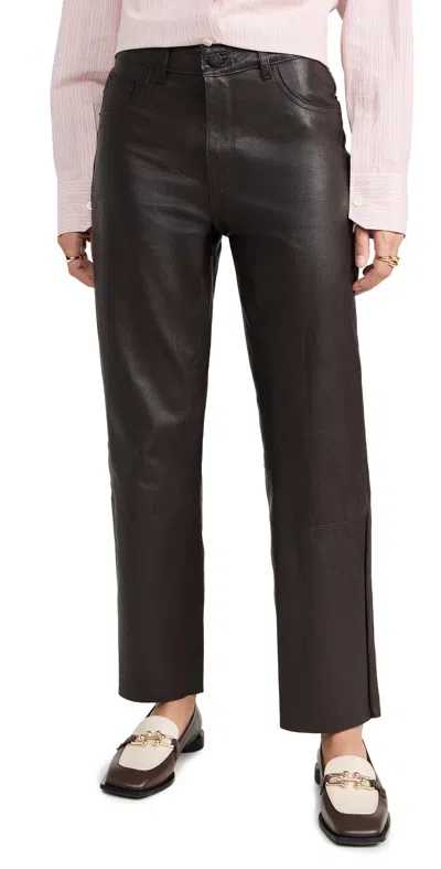Dl1961 Patti Straight High Rise Vintage Ankle Leather Pants In Mahogony (leather)