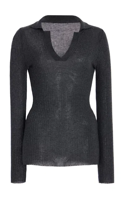 Dl1961 Ribbed-knit Polo Shirt In Grey