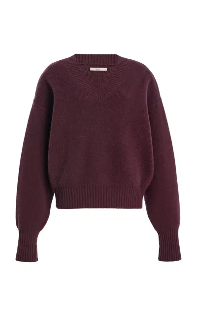 Dl1961 Robbie Oversized V-neck Yak Wool Sweater In Burgundy