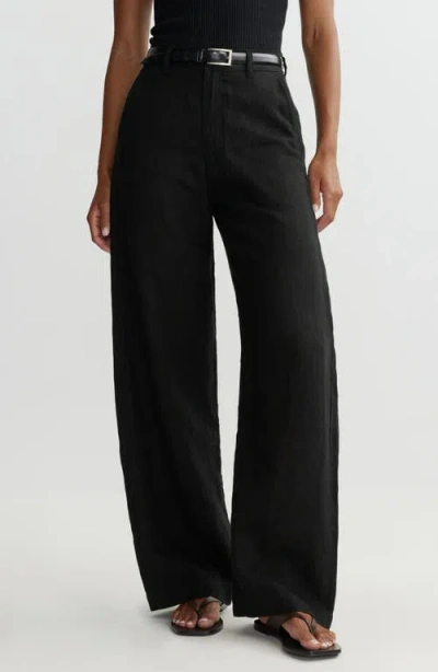 Dl1961 Taylor High Waist Linen Barrel Leg Pants In Black