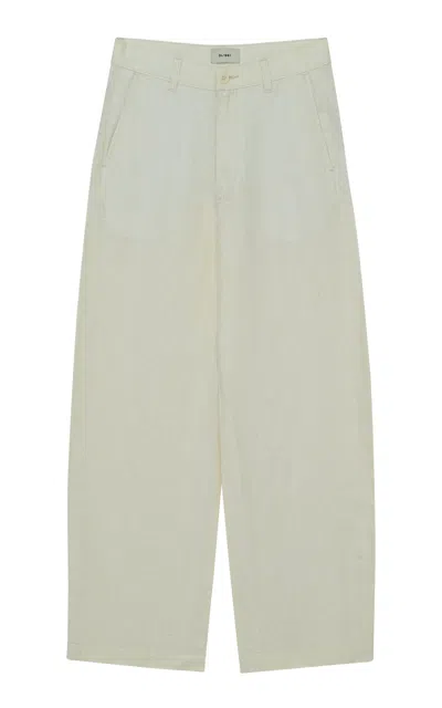 Dl1961 Taylor Relaxed Barrel High-rise Ankle Linen Pants In White