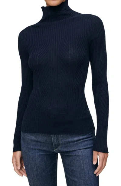 Dl1961 Turtleneck Cotton & Cashmere Rib Sweater In Blue