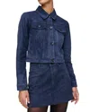 Dl1961 Vika Crop Suede Trucker Jacket In Blue