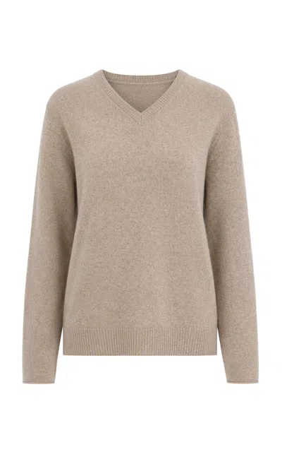 Dl1961 V-neck Long Sleeve Cashmere Knit Top In Neutral