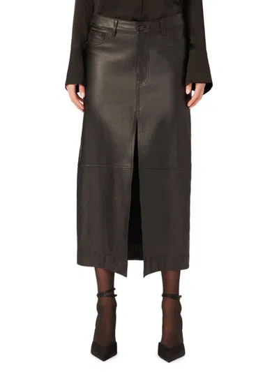 Dl1961 Women's Asra Leather Midi-skirt In Black