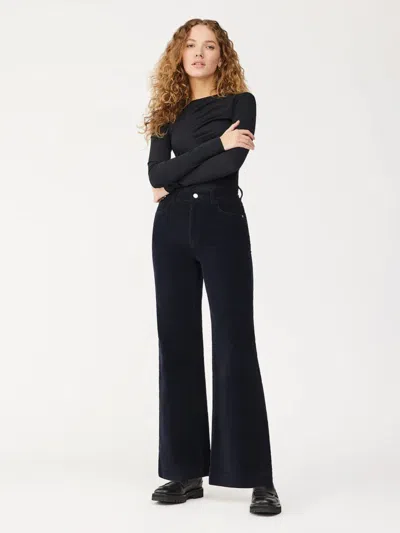 Dl1961 Women's  Hepburn Jeans Midnight Blue Corduroy High-rise Wide Leg Jzz147 In Black