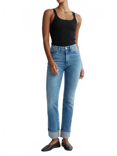 Dl1961 - Women's Halle Straight High Rise Intrasculpt 29" Jeans In Spring Creek Cuffed In Blue