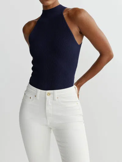 Dl1961 - Women's Instasculpt Rib Mock Neck Top In Bright Navy In Blue