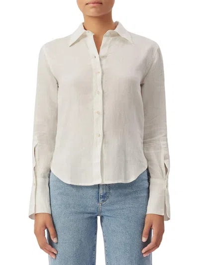 Dl1961 Womens Linen Collared Button-down Top In White