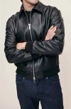 Dl1961 Zip Front Leather Bomber Jacket In Black